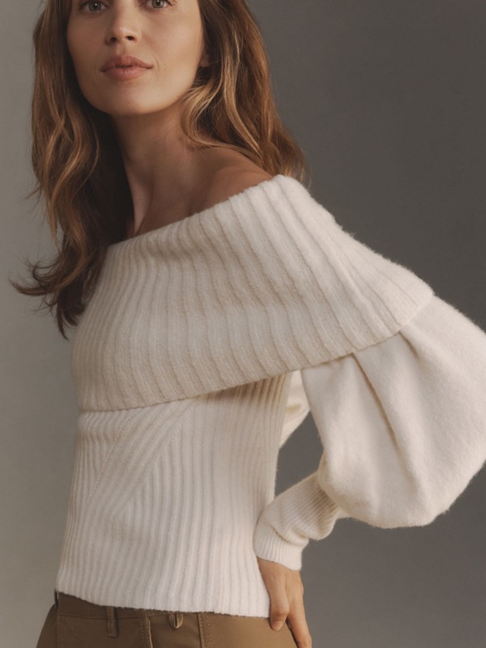 Anthropologie The Tessa Off-The-Shoulder Puff-Sleeve Sweater Size Small